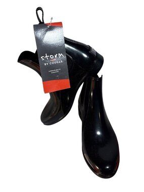 Storm By Cougar Chelsea Rain Boots Wm 7 Waterproof Black Elastic Side Panels NEW